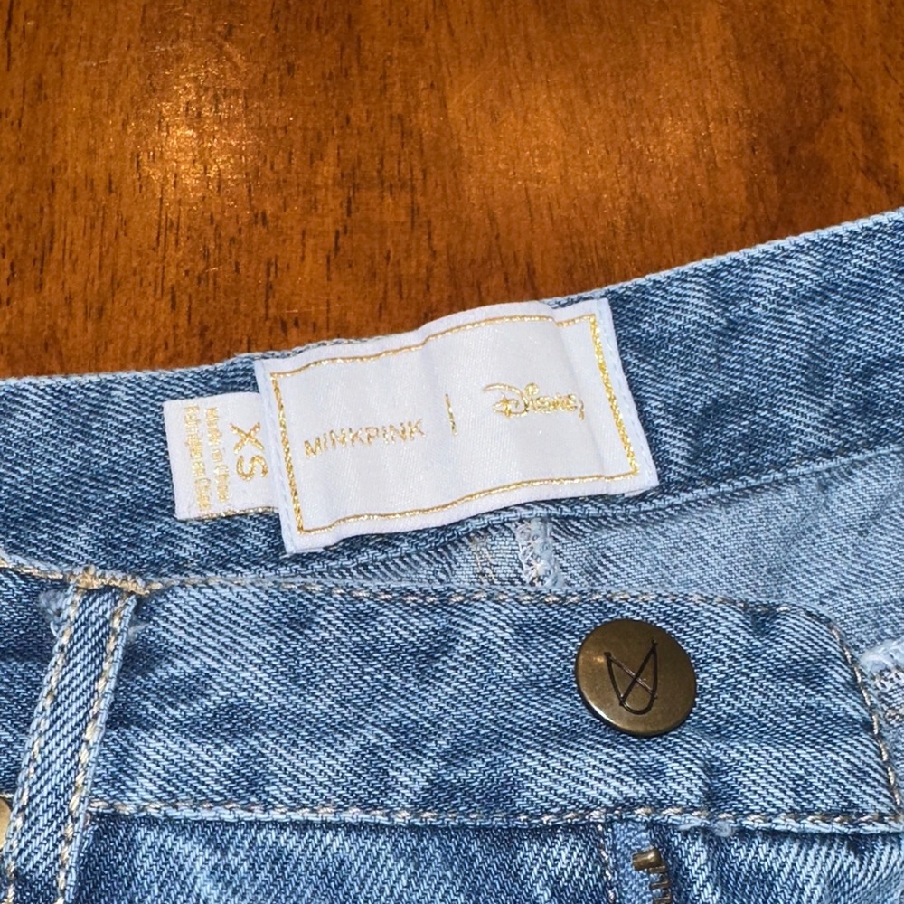 MinkPink X Disney Embroidered Rose Blue Jeans - Picture 2 of 5